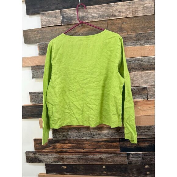 Flax NWOT linen button front shirt lime green relaxed fit size S small - Picture 3 of 8